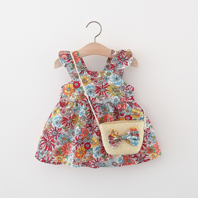 Floral Sleeveless Dress With Bag
