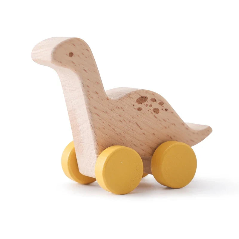 Beech Wooden Dinosaur On Wheels