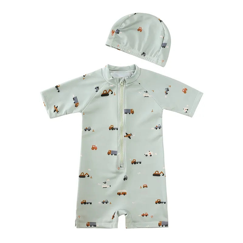 Boys Printed Zip Up Swimsuit