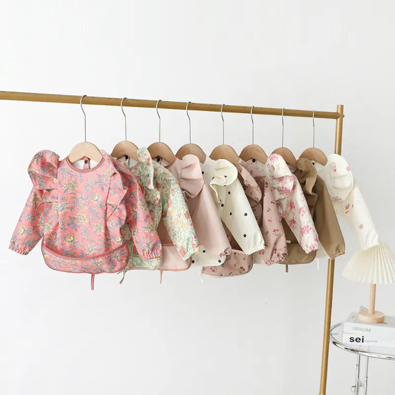 Girls Ruffle Waterproof Long Sleeve Art Bib