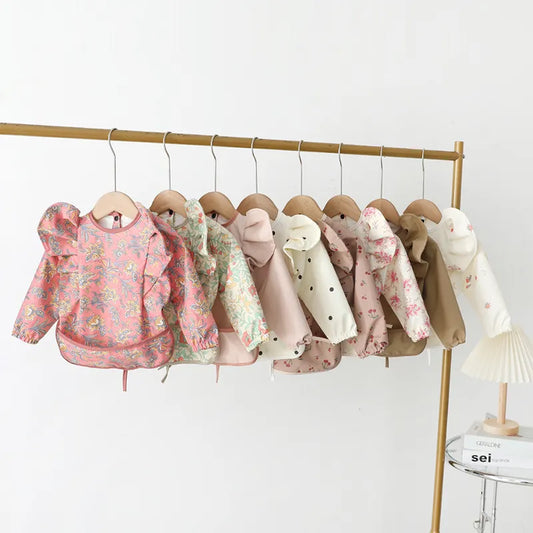 Girls Ruffle Waterproof Long Sleeve Art Bib