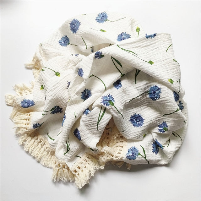 Floral Tassel Swaddle Blanket