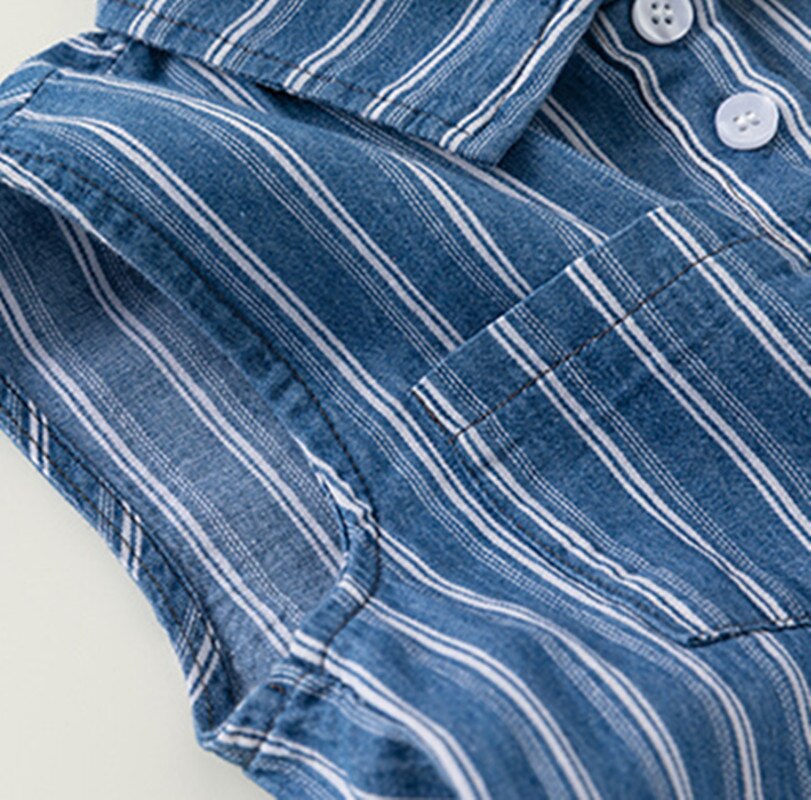 Stripe Denim Shorts Set