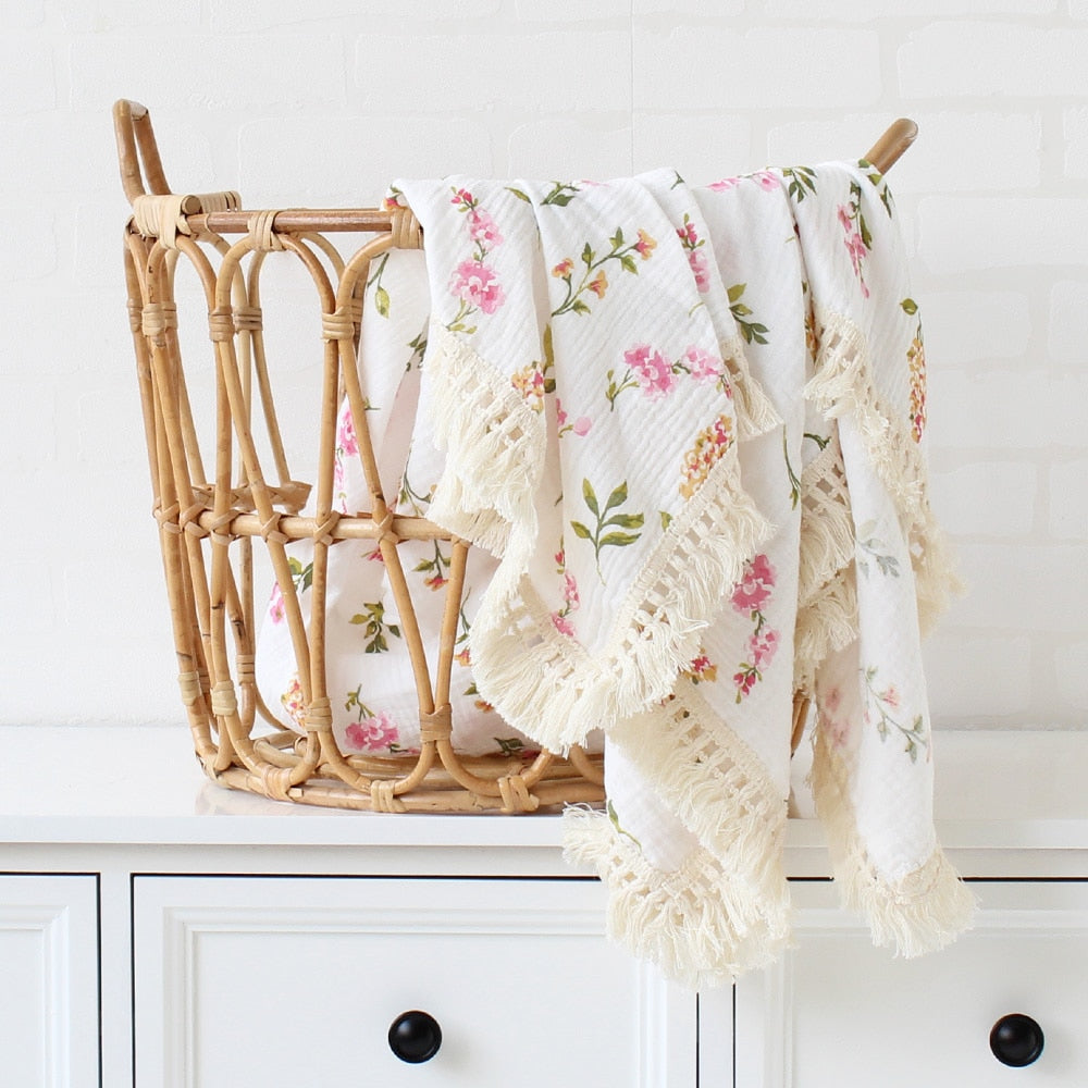 Floral Tassel Swaddle Blanket