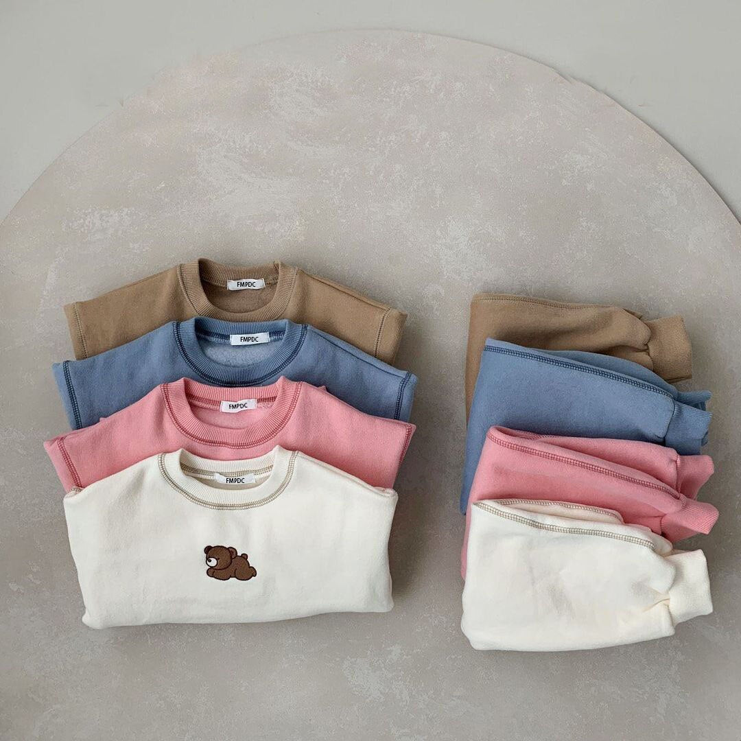 Cartoon Bear Patch Jogger Set