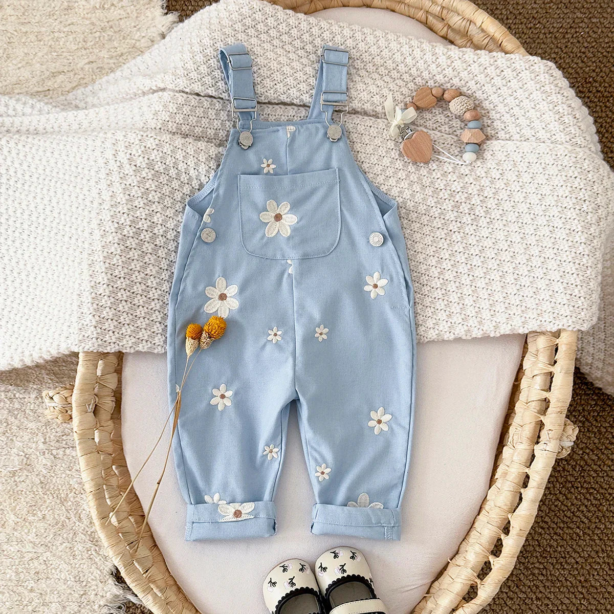 Embroidered Floral Dungaree Jumpsuit