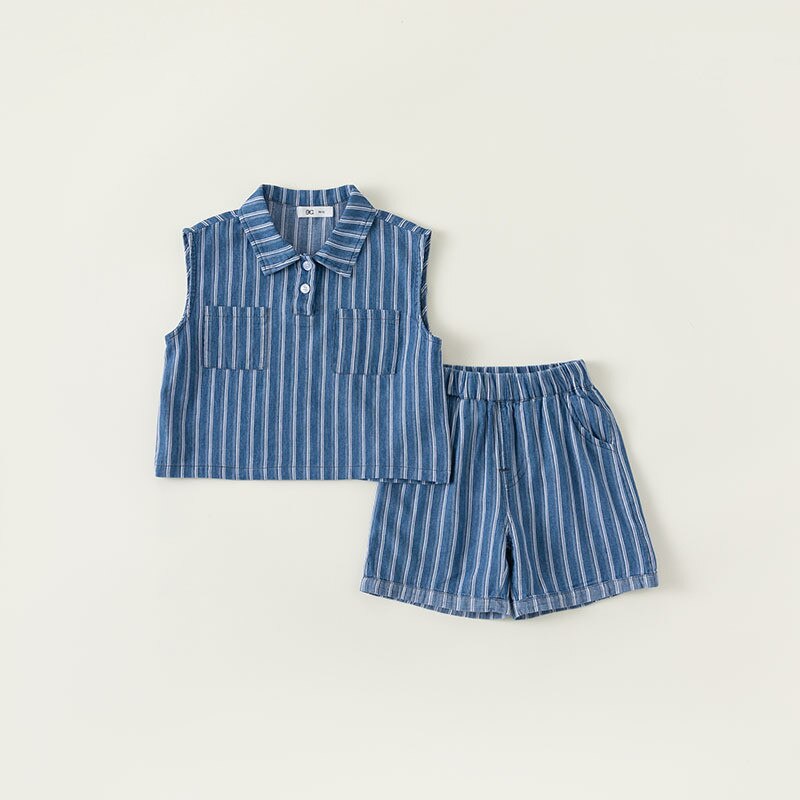Stripe Denim Shorts Set