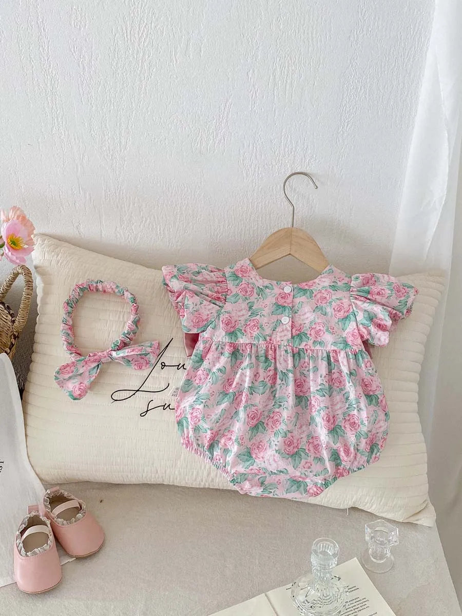 Floral Puff Sleeve Romper Set