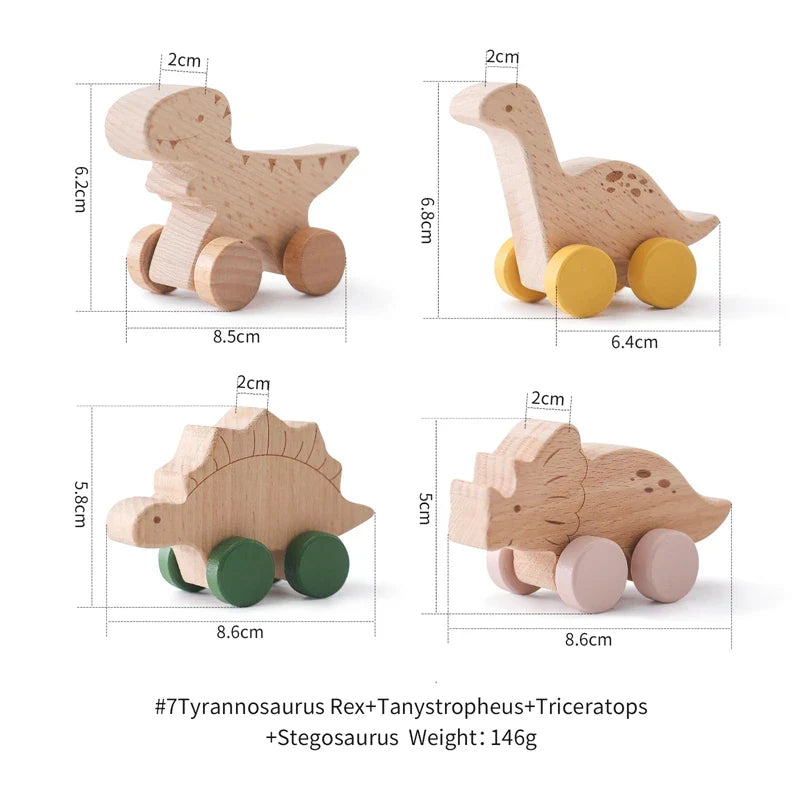 Beech Wooden Dinosaur On Wheels