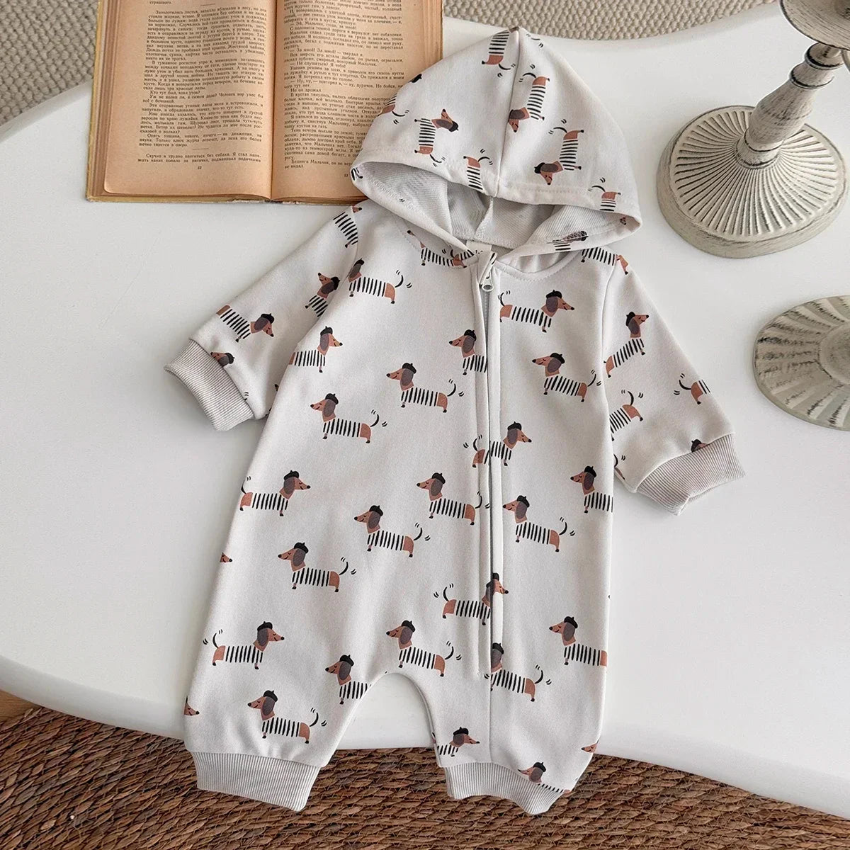 Dog Printed Hooded Jumpsuit