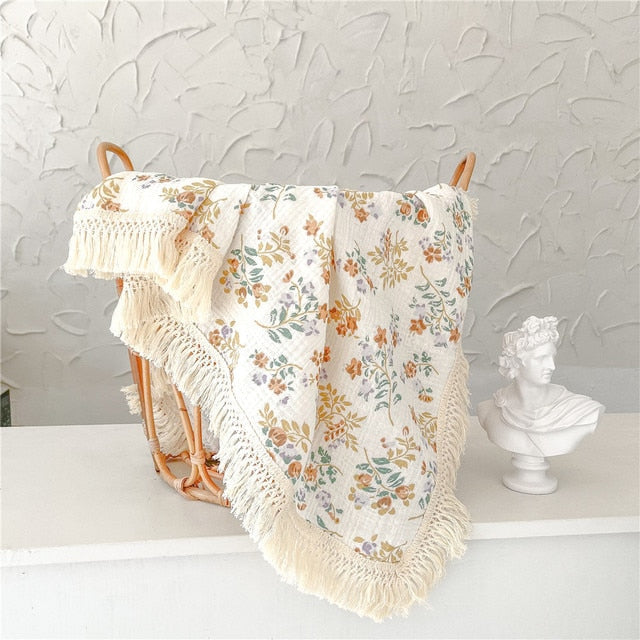 Floral Tassel Swaddle Blanket