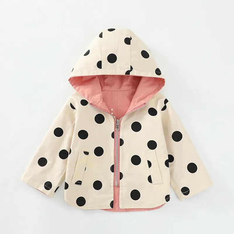 Reservable Hooded Polka Dot Trench Coat