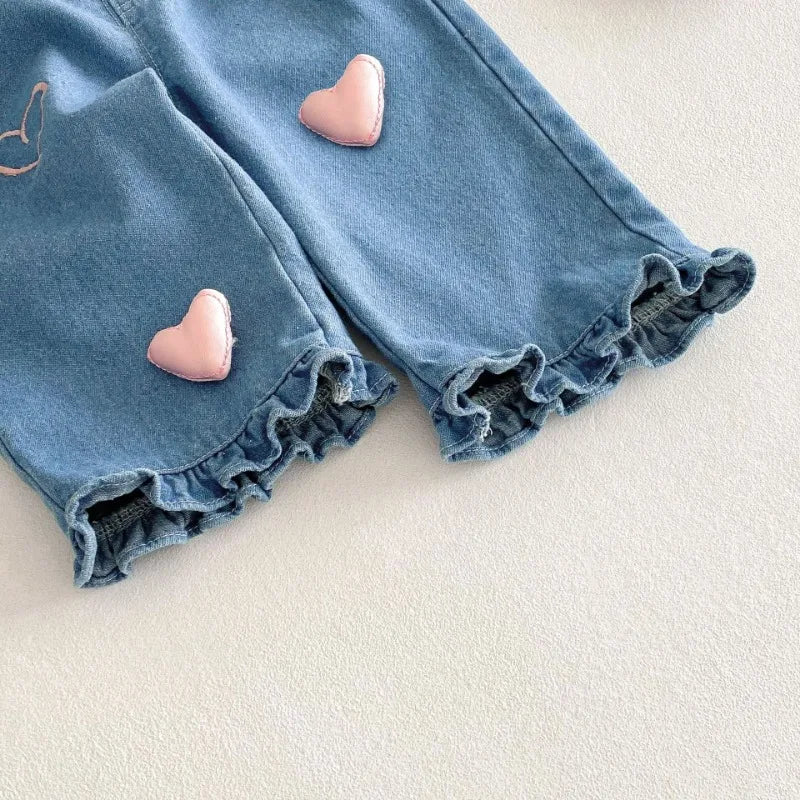 3D Heart Denim Pants
