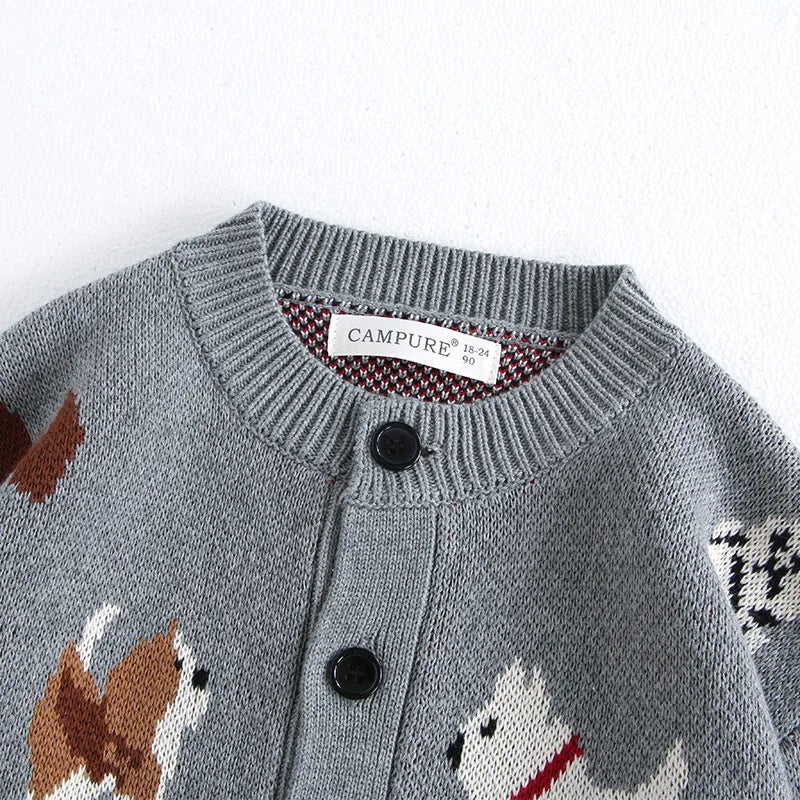 Jacquard Puppy Dog Cardigan