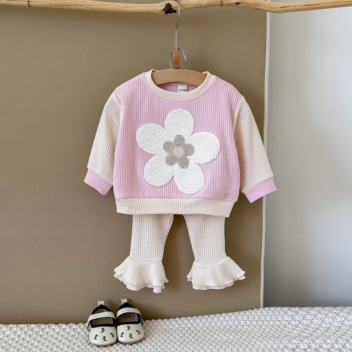 Flower Embroidered Frill Pants Set