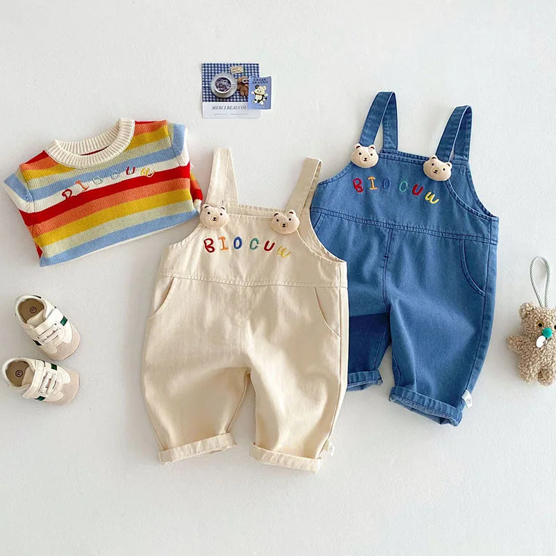 Bear Embroidered Overalls Jumpsuit