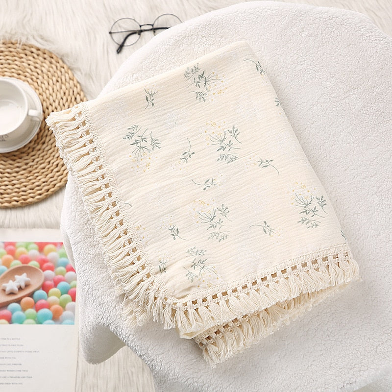Floral Tassel Swaddle Blanket
