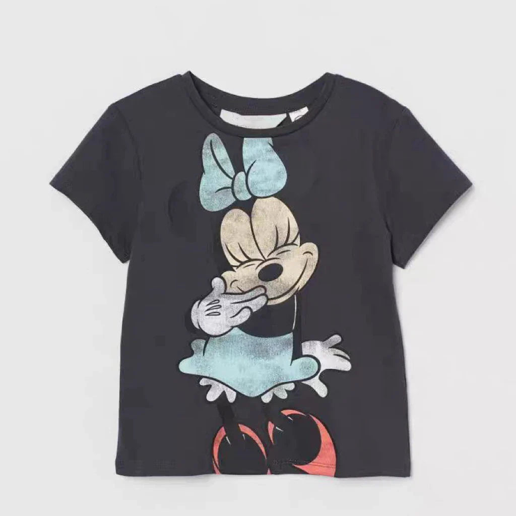 Minnie Print Baby Girls' T-shirt: Simple and Cute Cartoon Tee