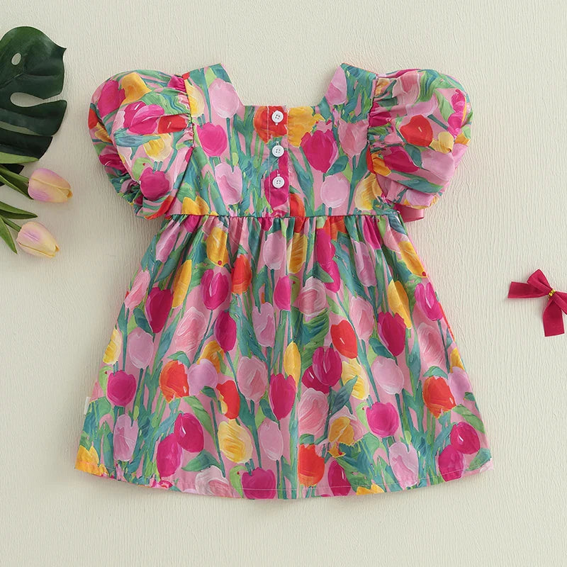 Floral Print Ribbon Dress