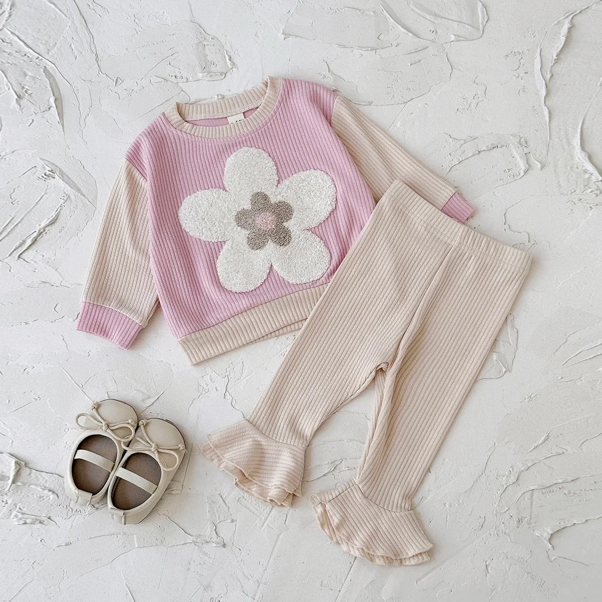 Flower Embroidered Frill Pants Set