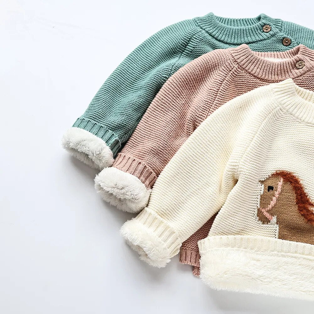Fur Lining Embroidery Pony Sweater