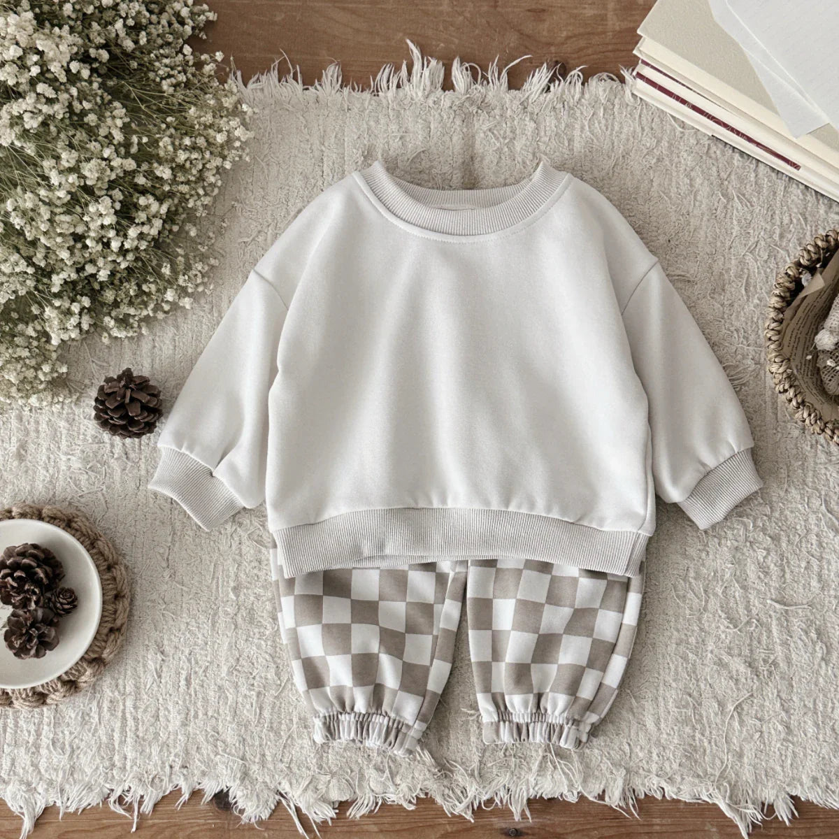 Checkered Pants Sweater Set
