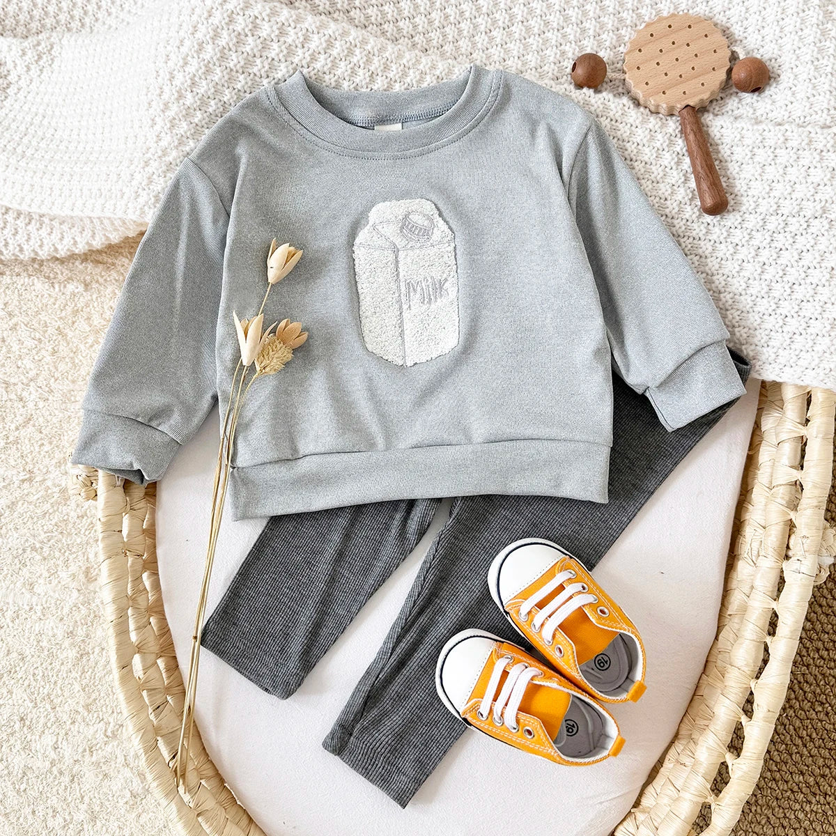 Milk Carton Embroidery Sweater Set