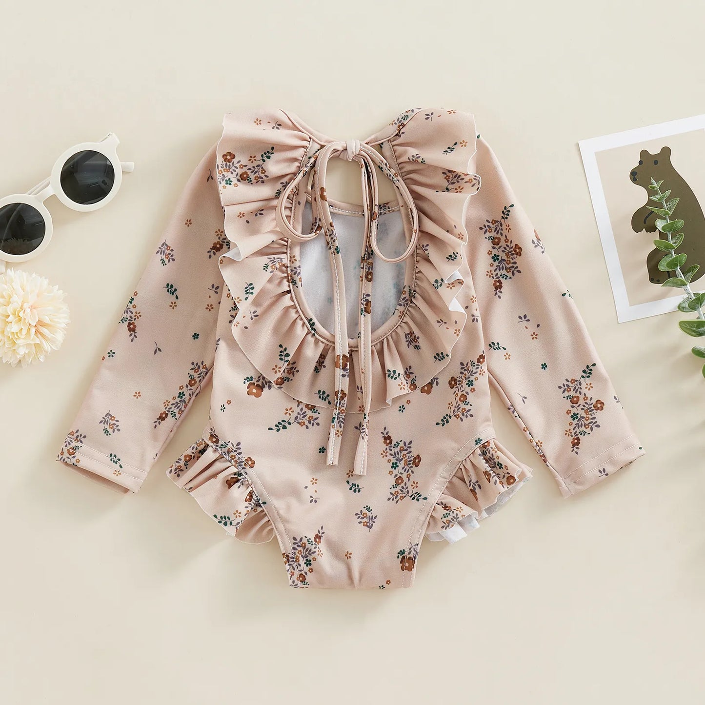 Baby Girl Floral Print Backless Bathing Suit