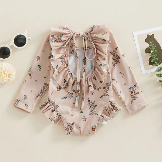 Baby Girl Floral Print Backless Bathing Suit