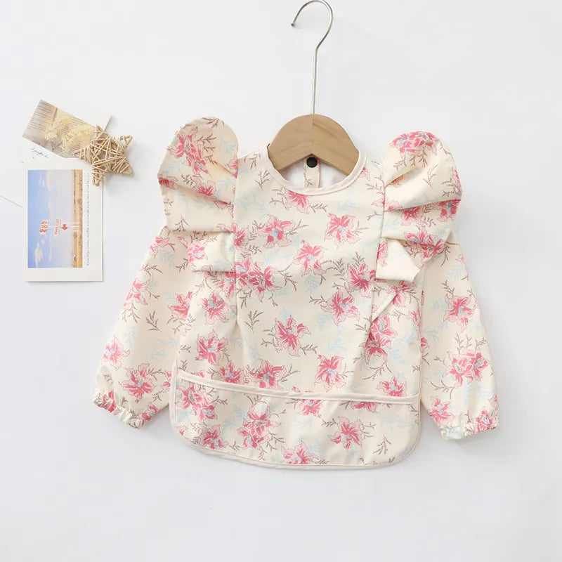 Girls Ruffle Waterproof Long Sleeve Art Bib