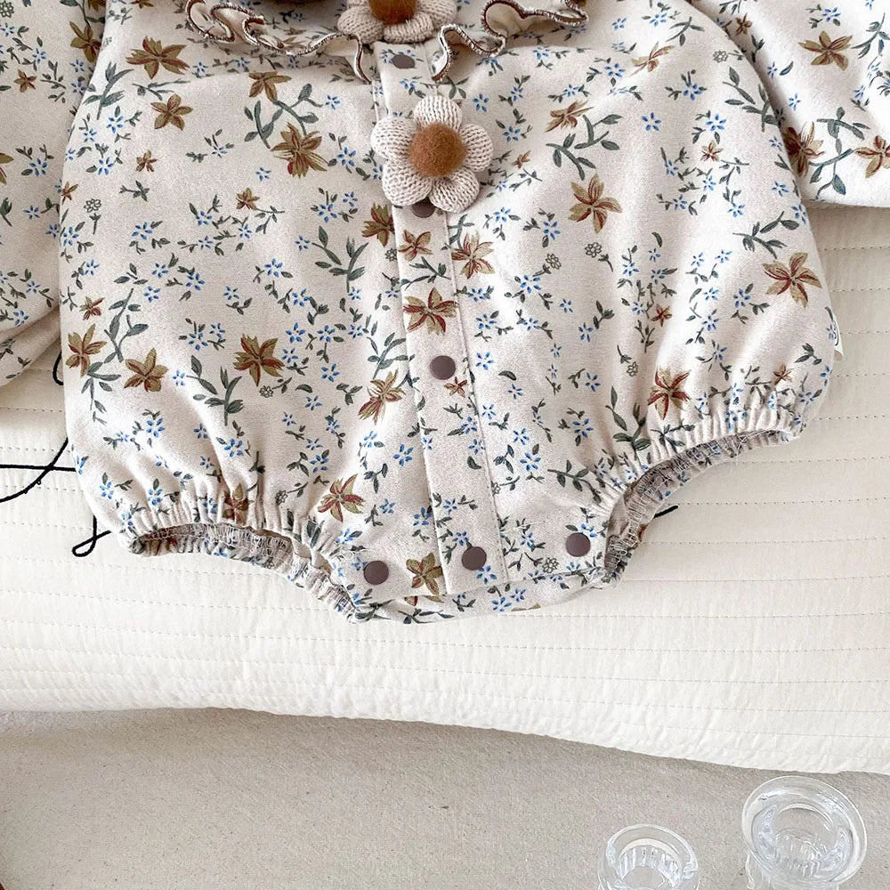 Knitted Button Floral Romper