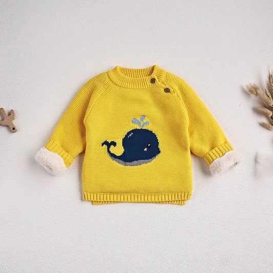 Fur Lining Embroidered Whale Sweater