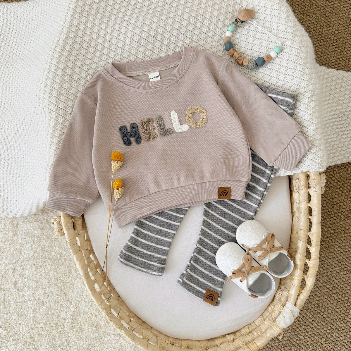 HELLO Striped Pants Set