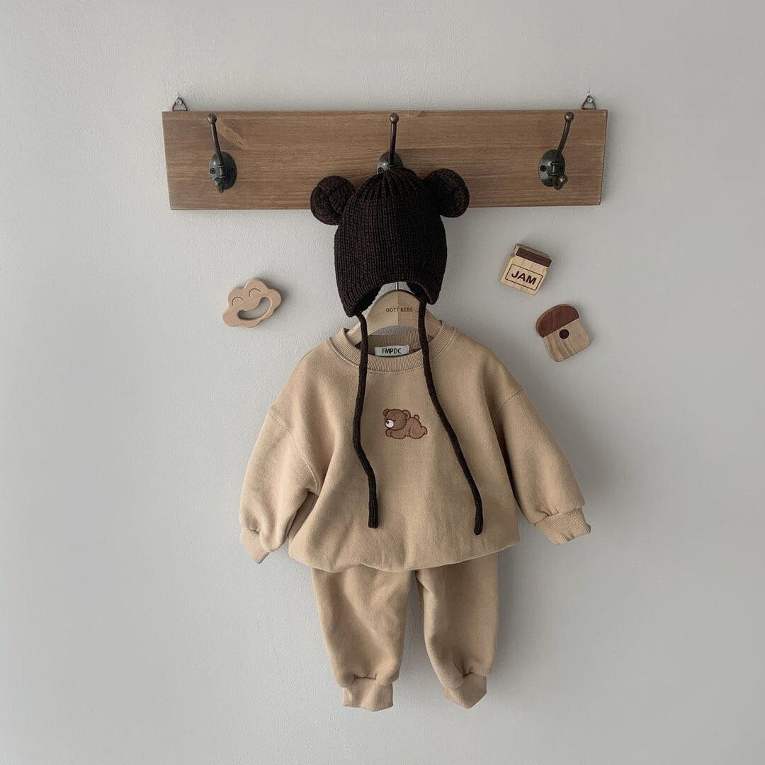 Cartoon Bear Patch Jogger Set