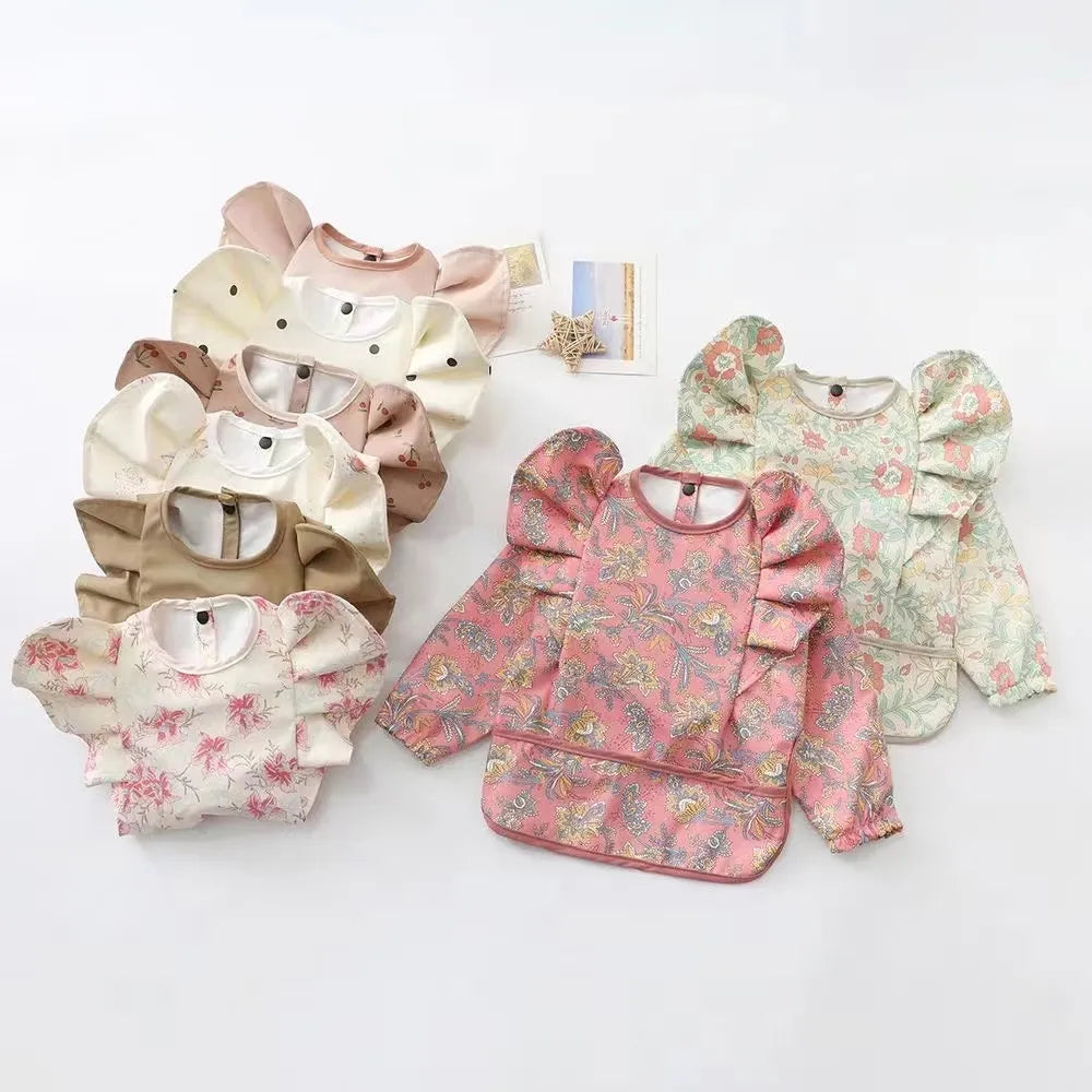 Girls Ruffle Waterproof Long Sleeve Art Bib
