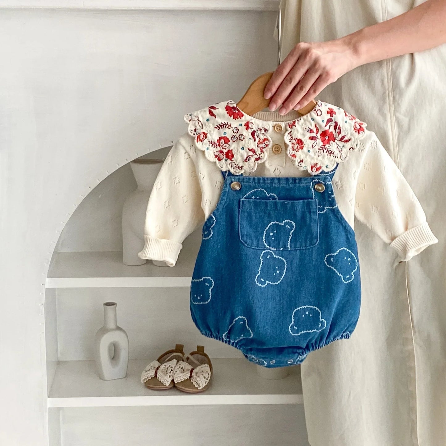 Denim Bear Printed Romper