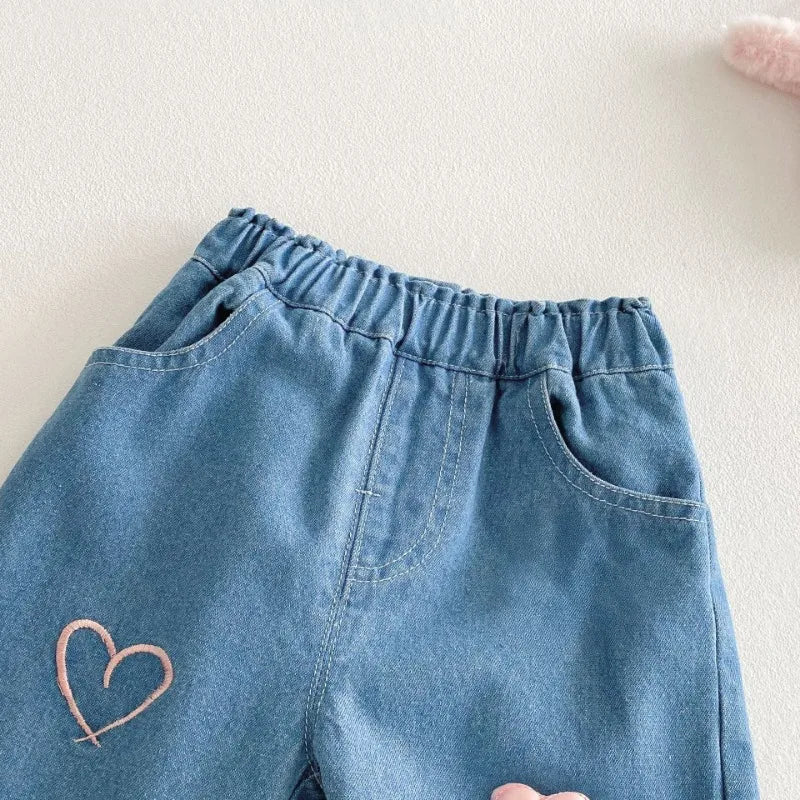 3D Heart Denim Pants
