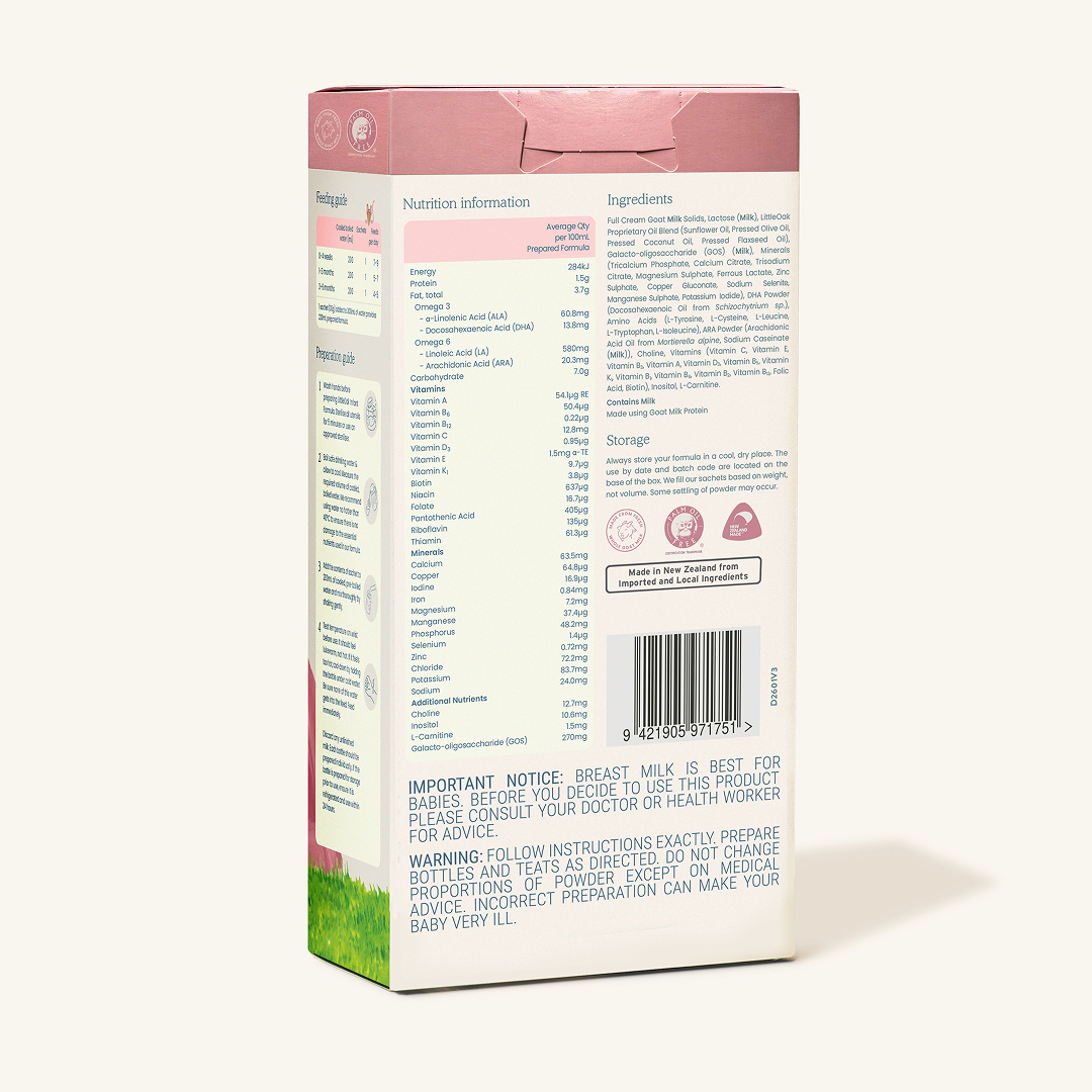 Natural Goat Milk Infant Formula with Olive Oil 6 x 30gm Travel Sachets (Stage 01)