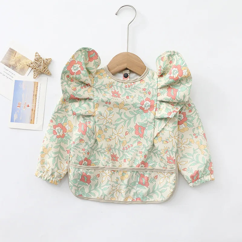 Girls Ruffle Waterproof Long Sleeve Art Bib