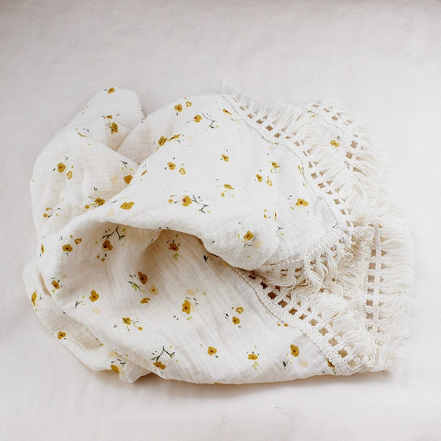 Floral Tassel Swaddle Blanket