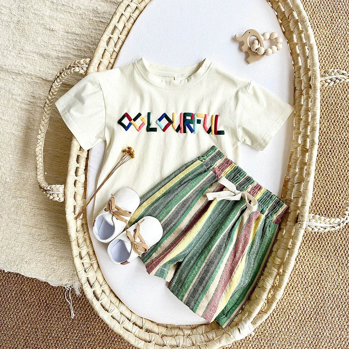 Colorful Stripe Shorts Set