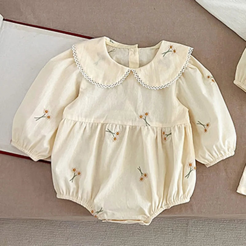 Long Sleeve  Embroidery Flower Romper