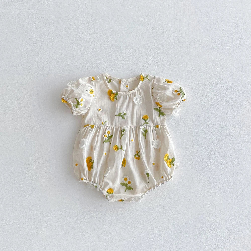 3D Daisy Embroidery Romper