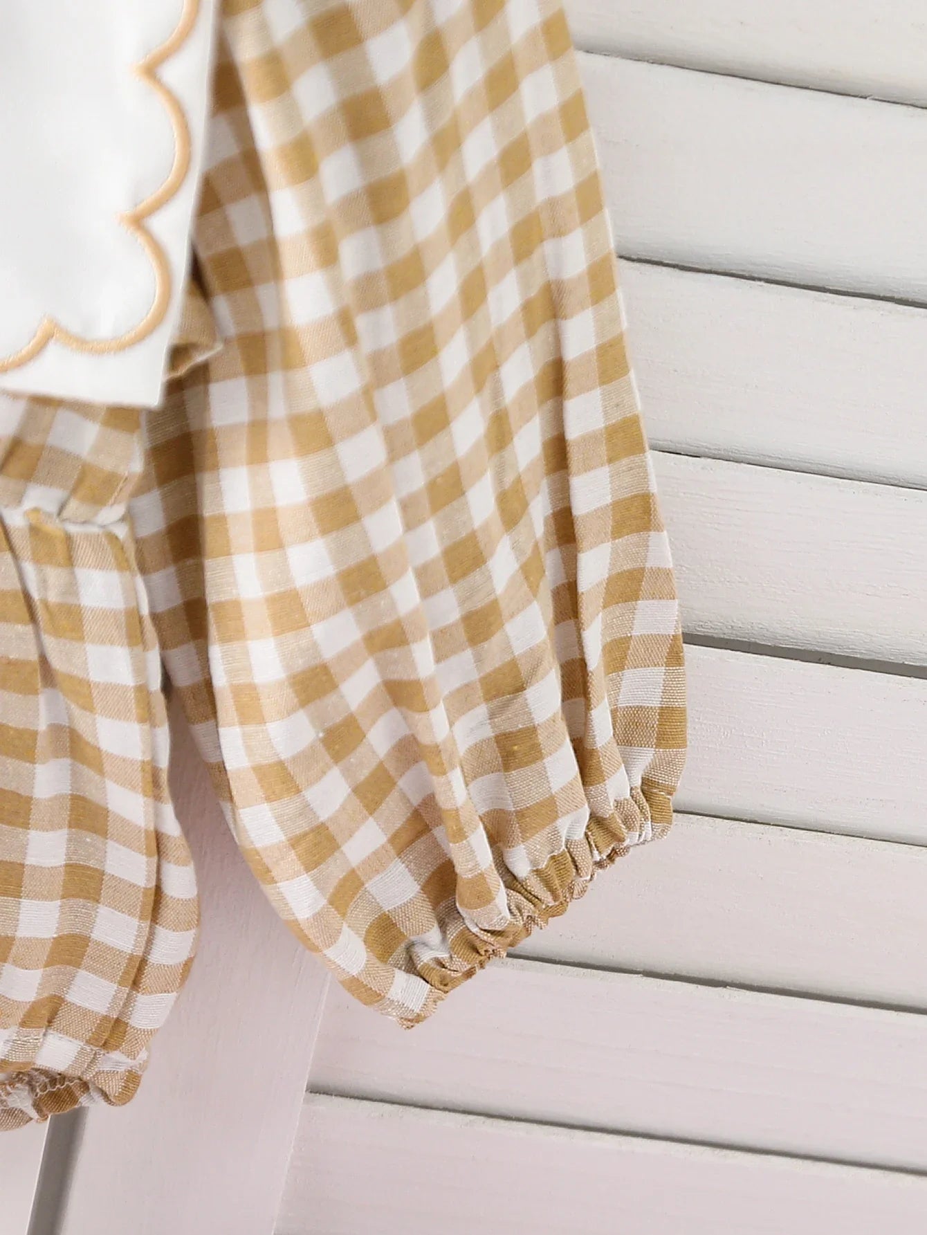 Checkered  Embroidered Collar Romper