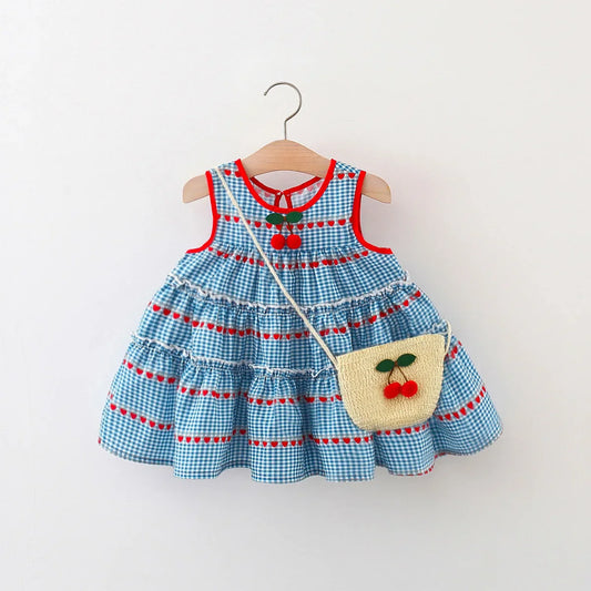Sleeveless Cherry Dress With Bag
