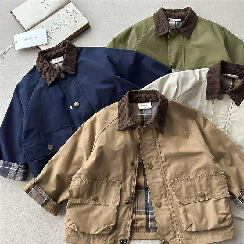 Plaid Suede Neck Coat Jacket