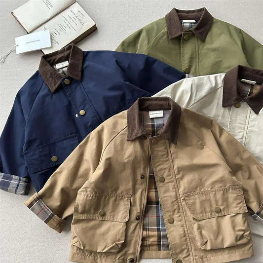 Plaid Suede Neck Coat Jacket