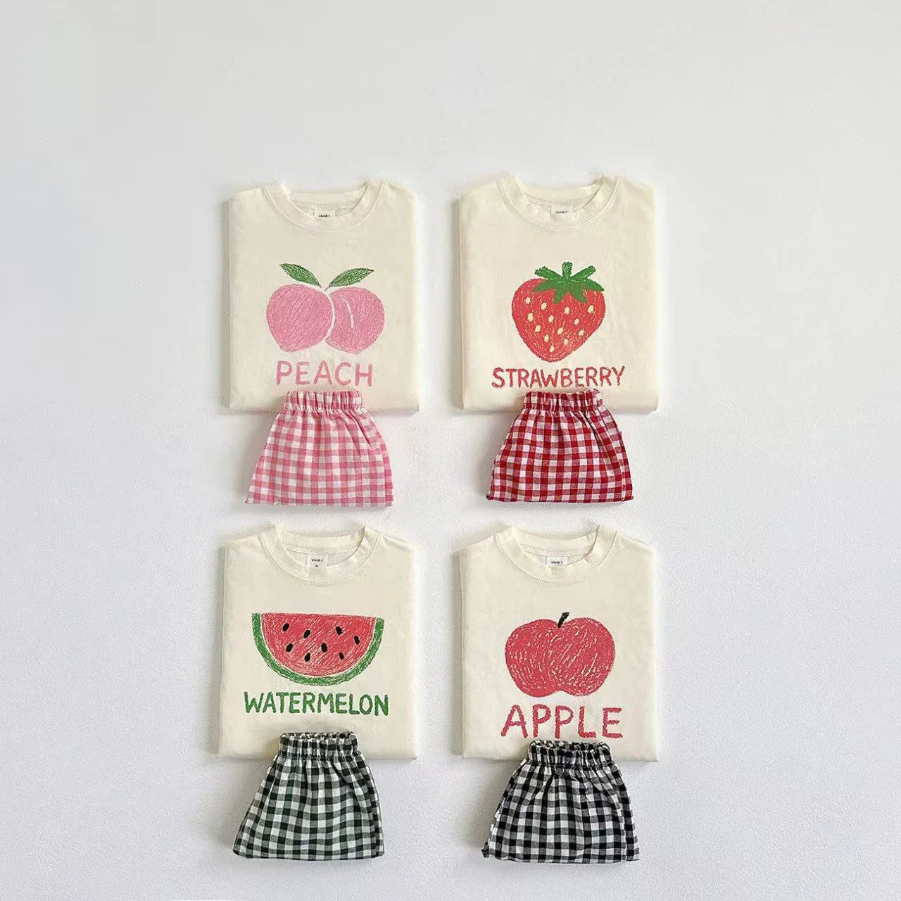 Plaid Shorts Fruit Print Set