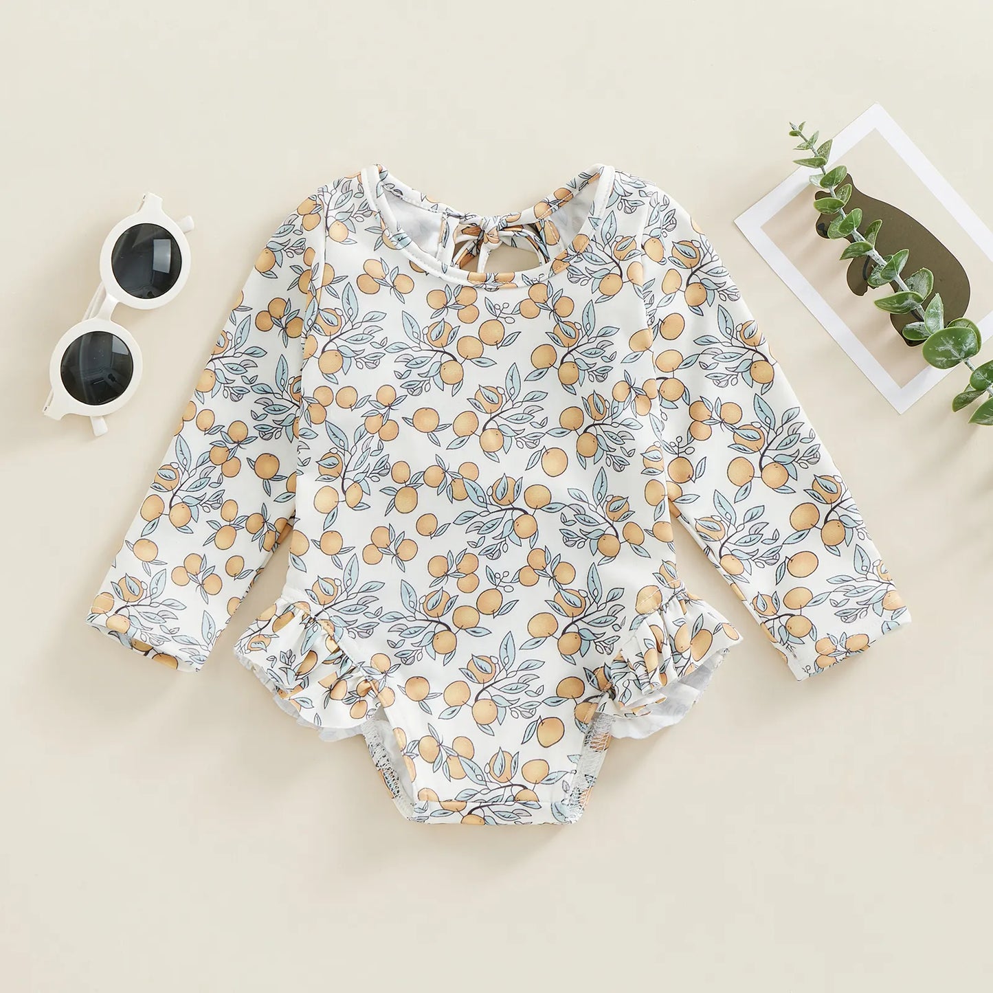 Baby Girl Floral Print Backless Bathing Suit