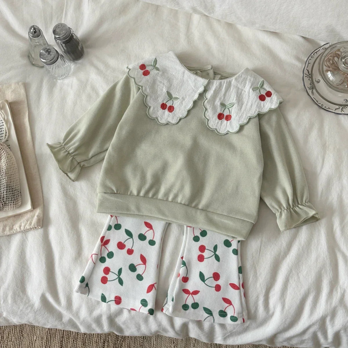 Cherry Embroidery Lapel Set